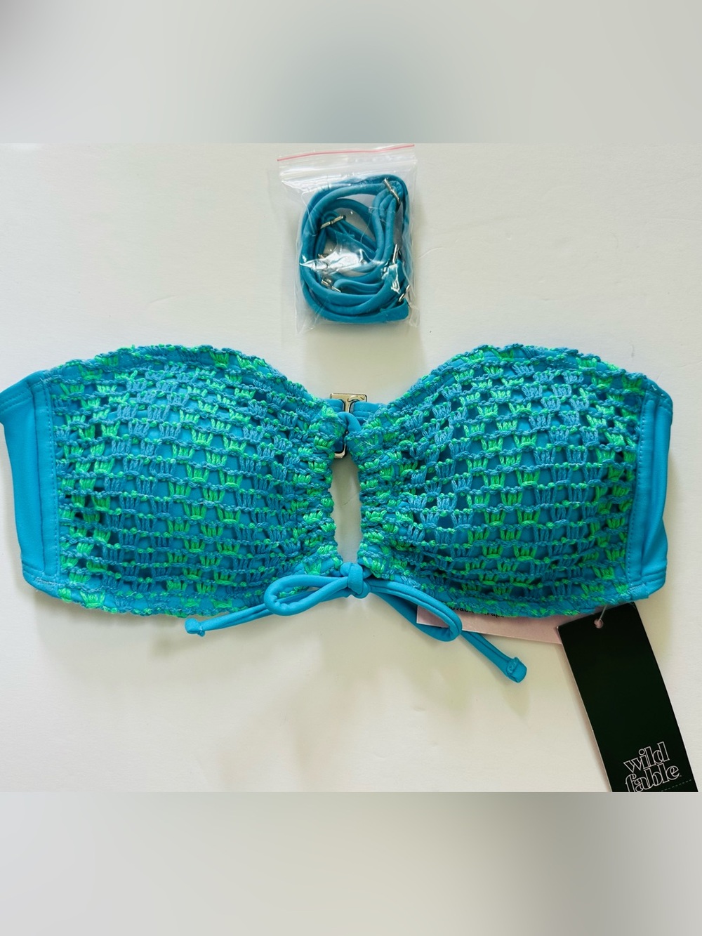 Wild Fable Turquoise Crochet Bandeau Bikini Top, Small NWT